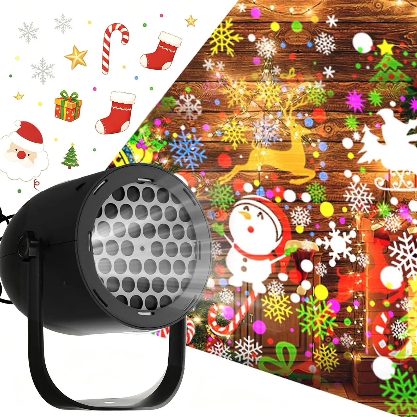 Christmas Projector Lights, Snowflake Projector Lights, 16 Effect Moving Lights Show, Waterproof Snow Fall Light Show for Christmas Holiday Party Patio Garden Landscape Decor (USB Rechargeable)
