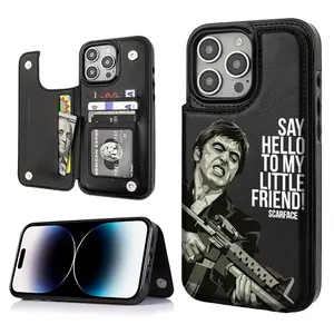 Creative Scar Face Painted Pattern Card Holder Wallet Aesthetic Black Casing For iphone 17 16 15 14 13 12 PRO PLUS MAX PU Leather Stylish Gift Shockproof Protection Anti-Drop Protective Protector Phone Case Shell Cover