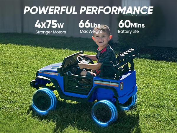 Hikiddo 4WD Kids Ride on Car Truck, Outdoorfun 12V 7Ah Kids Electric Vehicles Car Ride on Toy for Toddlers 3-5 with Remote Control