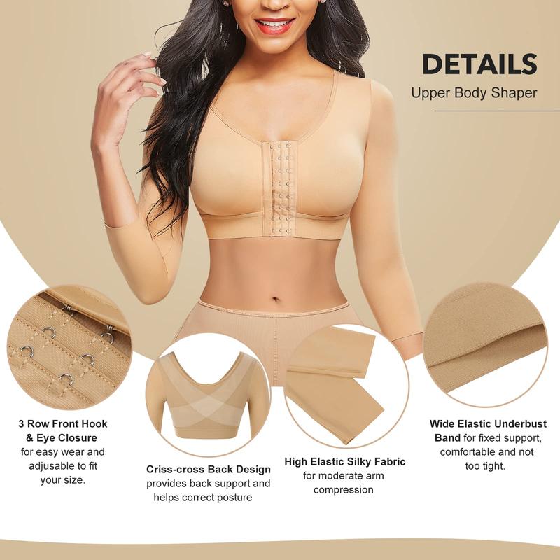 FeelinGirl Arm Shaper for Women Post Surgery Arm Lipo Compression Sleeves Slimming Arm Front Closure Shapewear Bras Women