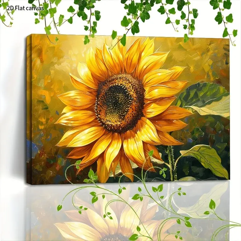 1pc Modern Bright Sunflowers Framed Wall Art - Contemporary Wood Frame Wrapped Canvas, Sunflower Decor for, Office, Housewarming Gift, Ready-to-Hang Canvas Print, 2D Flat, Perfect for Room Decor	