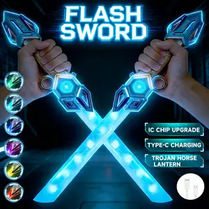 Cool Dual-head Telescopic Rotating Laser Sword, Role-playing Combat, Deformable Blade, Sound Effects LED Light Toy Sword With 360° Rotating Handle, Rechargeable Gift for Boys & Girls