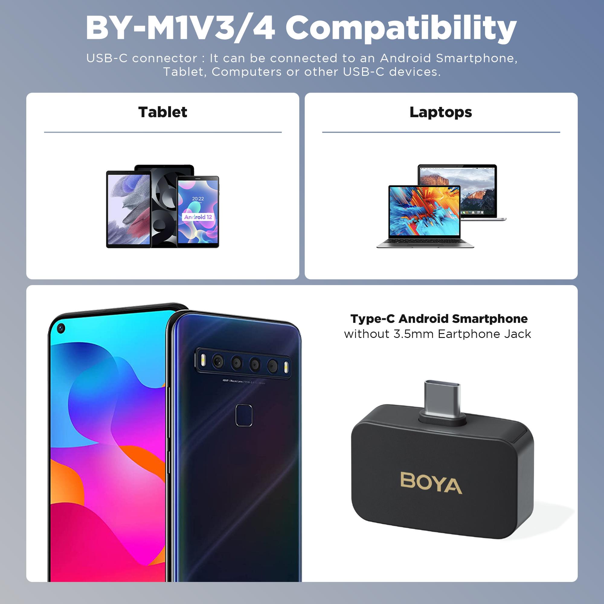 BOYA BY-M1V Wireless Lavalier Microphone Active Noise Cancelling Mini Lavalier for iPhone iPad USB-C Android Phone Camera Laptop