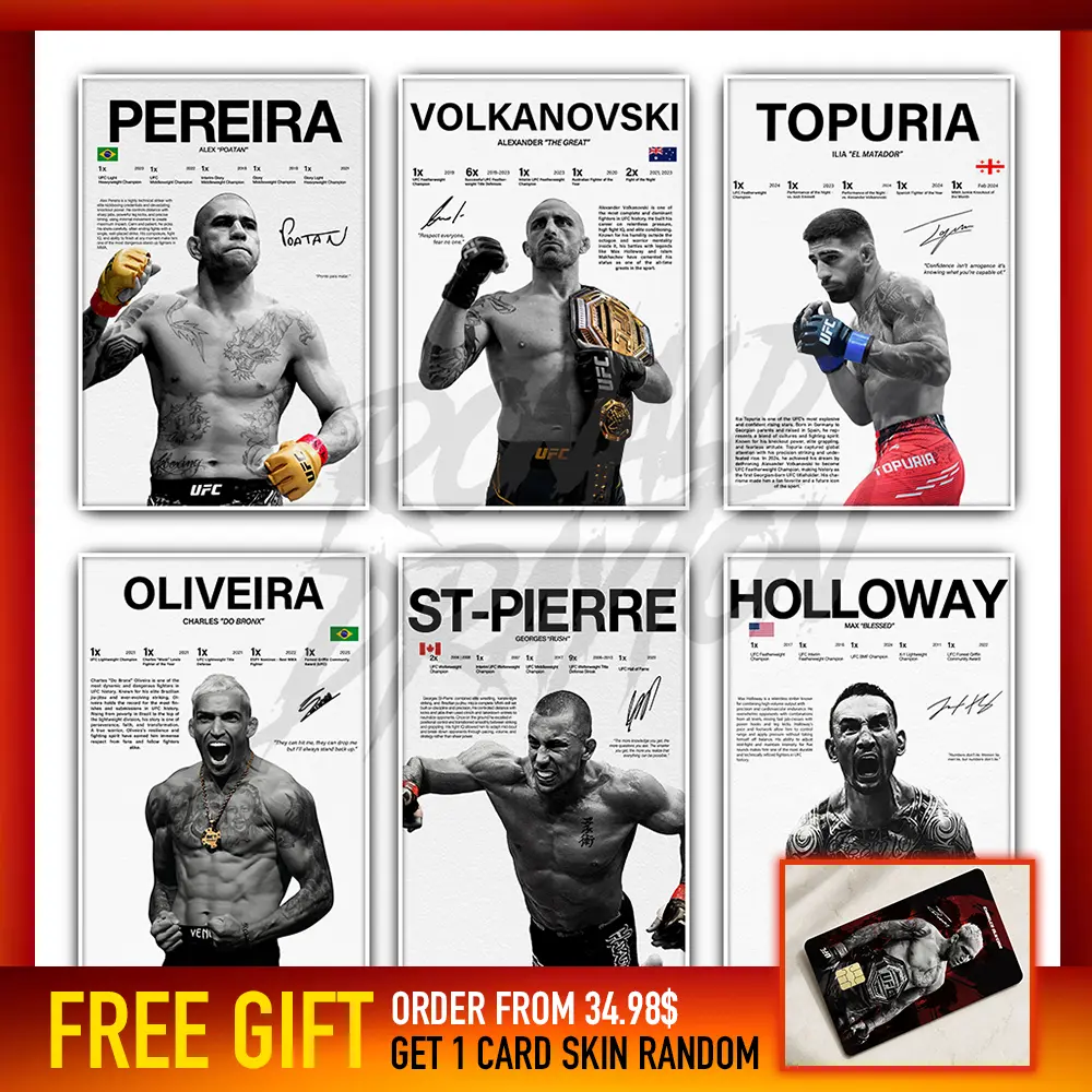 UFC Fighter Wall Art Poster Unframed, MMA Legend Print Room Decor Gift for Him Man Cave Gym