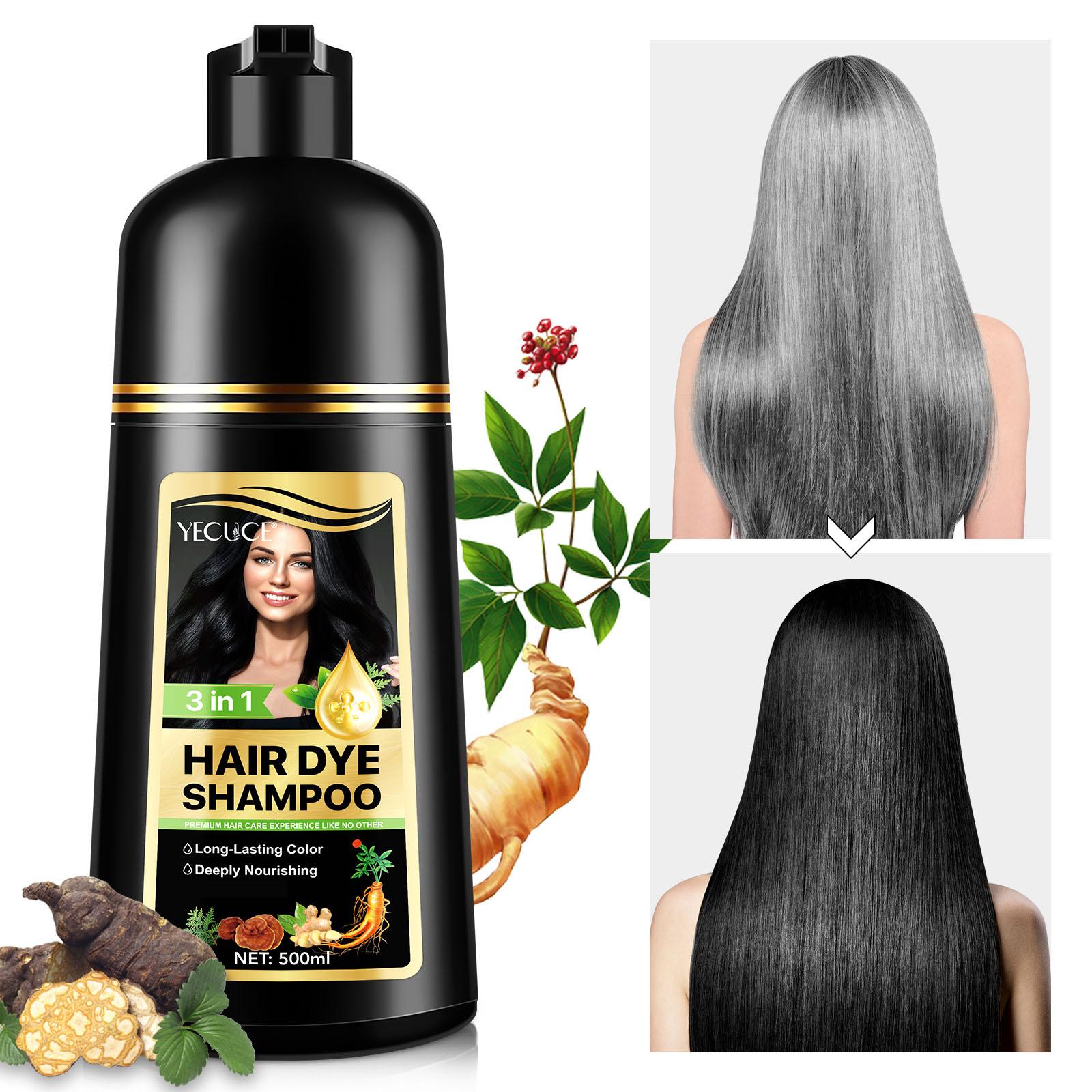 Yecuce Herbal Ingredients Hair Color Shampoo for Gray Hair Coverage - Black Hair Dye Shampoo 3 in 1 for Women Men 500ml Cleanser Conditioner Cleansing