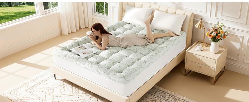 Shilucheng Bamboo 3inch Mattress Topper 8-21 Inch Fit Back Pain Relief Breathable Ultra Soft Quilted Top with Deep Pocket Machine Washable