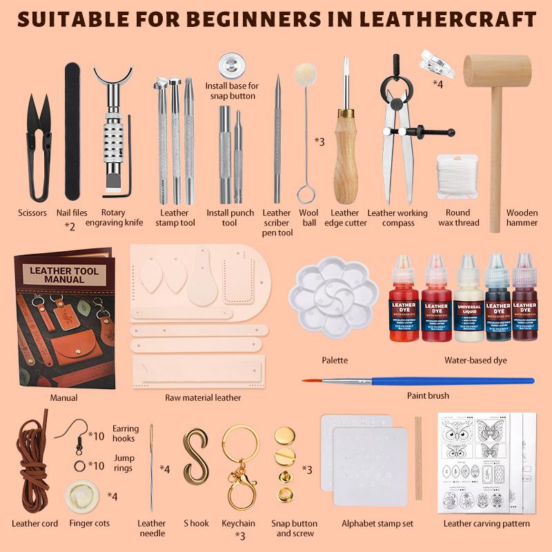 Harxvto Leather Crafting Kit Leather Working Tools and Supplies Stamping, Handmade Leather Craft  Classic Style Handmade Gift Bring to Your Love for Diy Craft Beginner