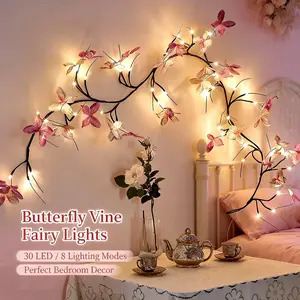 Butterfly Vine Lights – Warm White Willow Vine Fairy Lights with 8 Modes, USB Wall Vine Light for Bedroom, Aesthetic Room Decor, Home Decoration