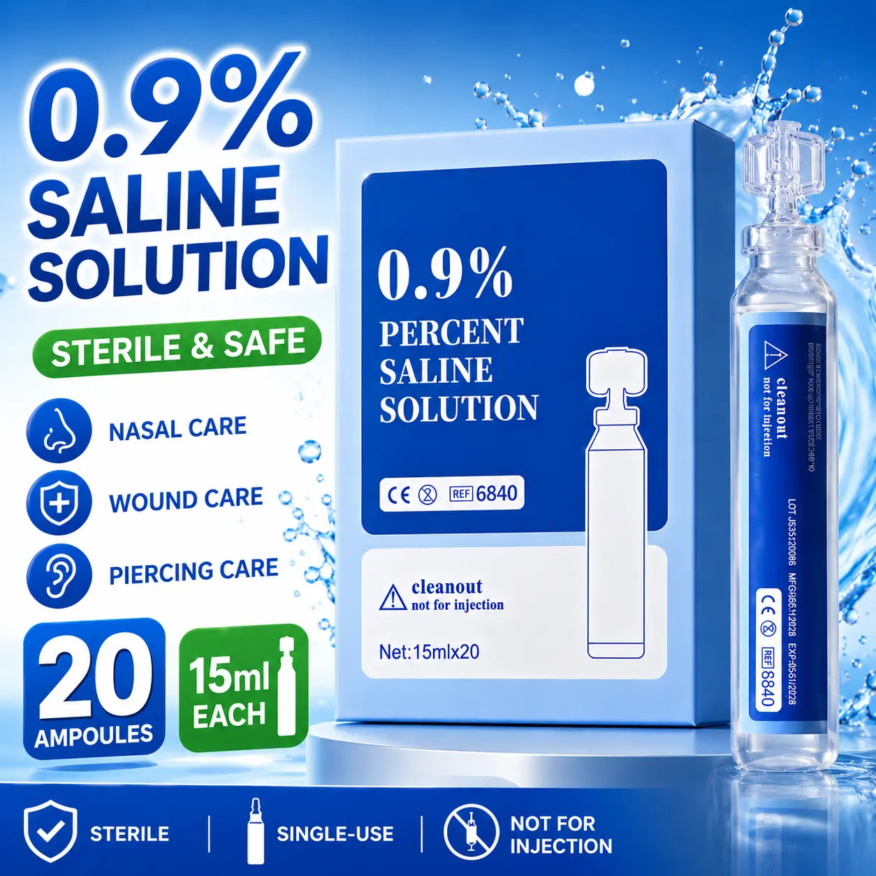 0.9% Saline Solution for Nebulizer | Inhalation & Nasal Irrigation | 0.17oz/0.51oz 20 Vials Unit Dose | Saline Spray, Ear & Wound Care