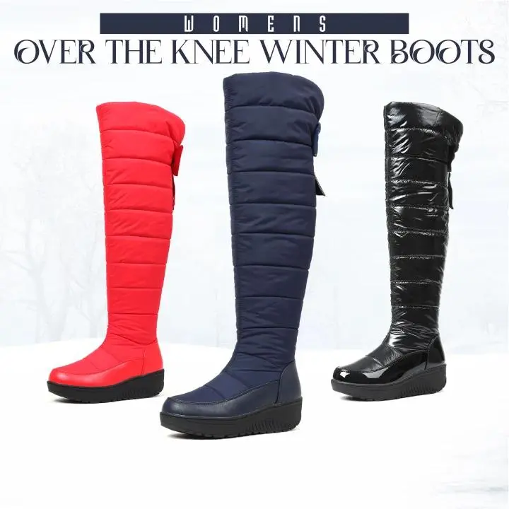 CYNLLIO Womens Winter Over the Knee Boots Rounded Toe Wedge Heels Thick Soled Side Zipper Bow Comfy Snow Boot Outing Casual Skiing Holidays Fall Winter Shoes Deals For You Days
