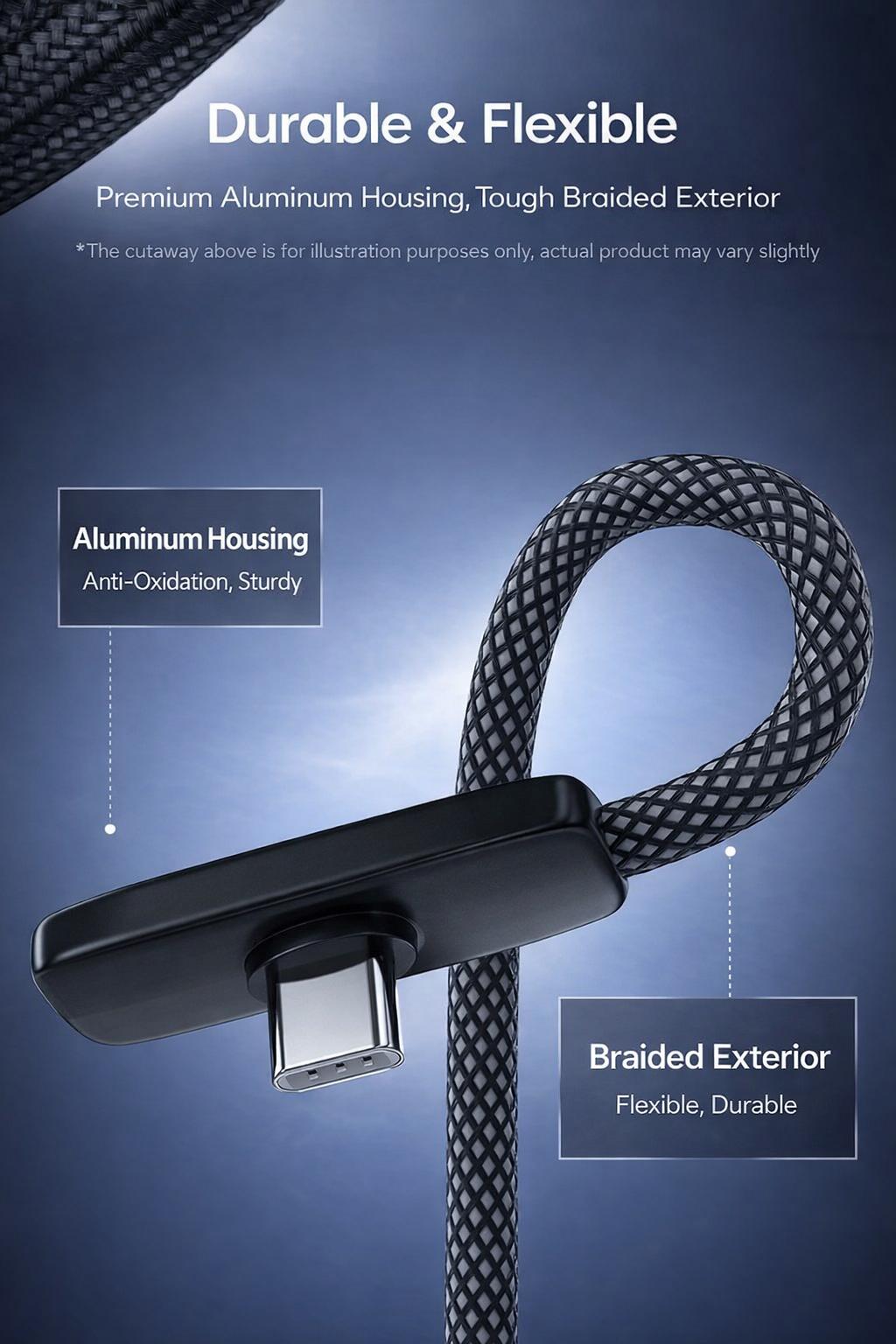 100W Right Angle USB-C Cable Fast Charging PD PPS 67W/240W 6A Braided Cord 45W USB C to USB C for iPhone15/16/17 Pro Max Samsung Android Phones Tablets Laptops 90 Degree No Hand Blocking