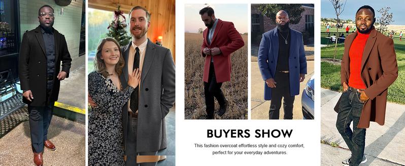 Runcati Mens Trench Coat Notched Lapel Double Breasted Mid Long Pea Coat Casual Fall Winter Classic Overcoat with Four Buttons and Structured Silhouette Runcati Mens Trench Coat Notched Lapel Double Breasted Mid Long Pea Coat Casual Fall Winter Classic Overcoat with Four Buttons and Structured Silhouette