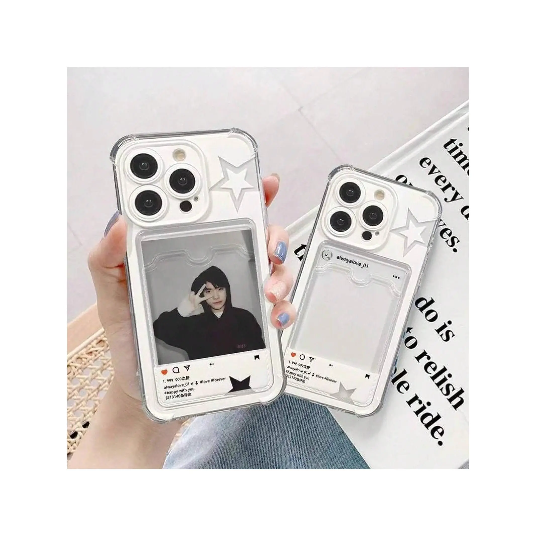 For Use With  17/16 Pro Max Hollow Star Cases  15 Plus 14 Pro Card Slot Phone Cover For  13/12/11 Photo Holder    New Style Shockproof Phone Case  Protection Case Protector Screen Protector