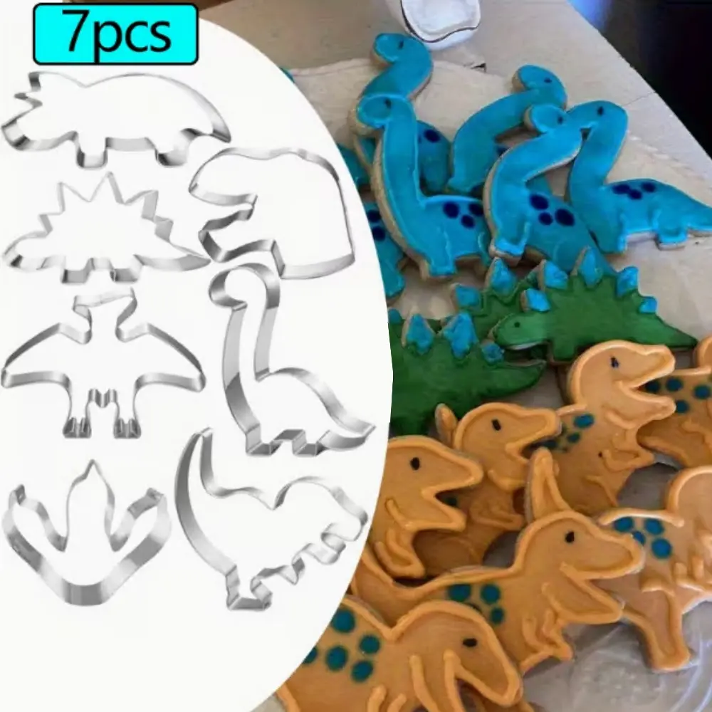 7 Piece Jurassic Dinosaur Cookie Cutter Molds Set, Creative Seal Mold, Polymer Clay Embossed, Dinosaur Cookie Stamp, Kitchen Baking, Cookie Cutter for DIY Baking and Cakes, Fondant, Chocolate Decoration