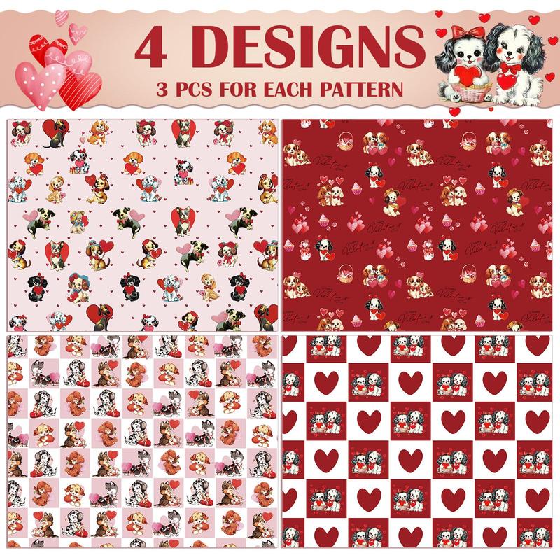 12 Pcs Valentine Gift Wrapping Paper 20 × 28 Inches Not Roll Vintage Funny Animal Gift Wrap Folded Flat with Cute Puppy Love Heart Patterns for DIY Crafts Galentine's Day Birthday Holiday Xmas Party Celebration Supplies