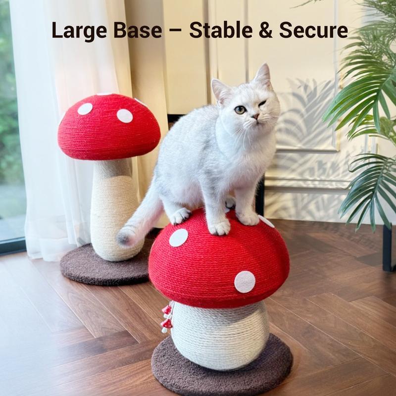 Happy & Polly Mushroom Sisal Cat Scratching Post , Handmade Natural Durable Sisal Rope, Red Interactive Cat Scratching Board for All Kinds of Cats