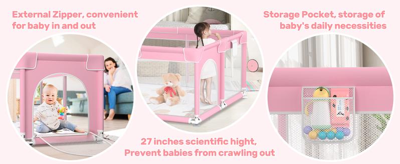 Baby Playpen with Anti-Slip Mat for Indoor&Outdoor Playard Kids Activity Center with Gate, Portable Fence Area for Babies and Toddlers playpen,Pink Baby Playpen with Anti-Slip Mat for Indoor&Outdoor Playard Kids Activity Center with Gate, Portable Fence Area for Babies and Toddlers playpen,Pink