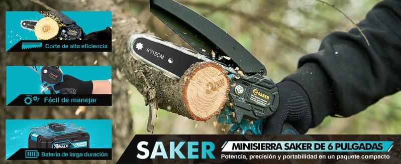 Saker Mini cordless chainsaw, 6-inch handheld chainsaw with safety lock [aged friendly], perfect gift for family and friends.