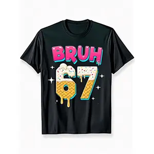 Vintage Bruh 67 Internet T-Shirt Retro 80s Neon Graffiti Pattern, Tick Tock 67 Number Design, Ultra Soft Breathable Fabric, Comfortable Fit, Casual Street Style, MenS Short-Sleeved T-Shirt