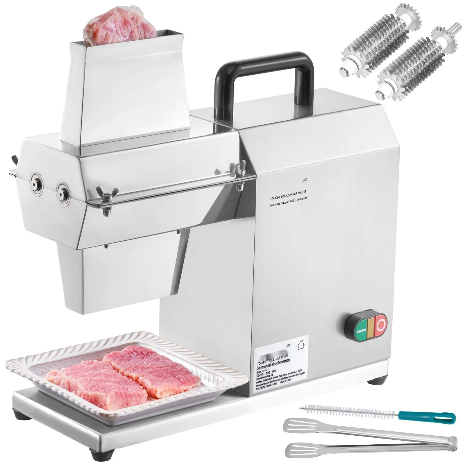 Commercial Meat Tenderizer Machine, Heavy Duty Stainless Steel Kitchen Tool With Handle, Meat Tong And Cleaning Brush, 450W Electric Tenderizer For Beef, Turkey, Chicken, Pork, And Fish