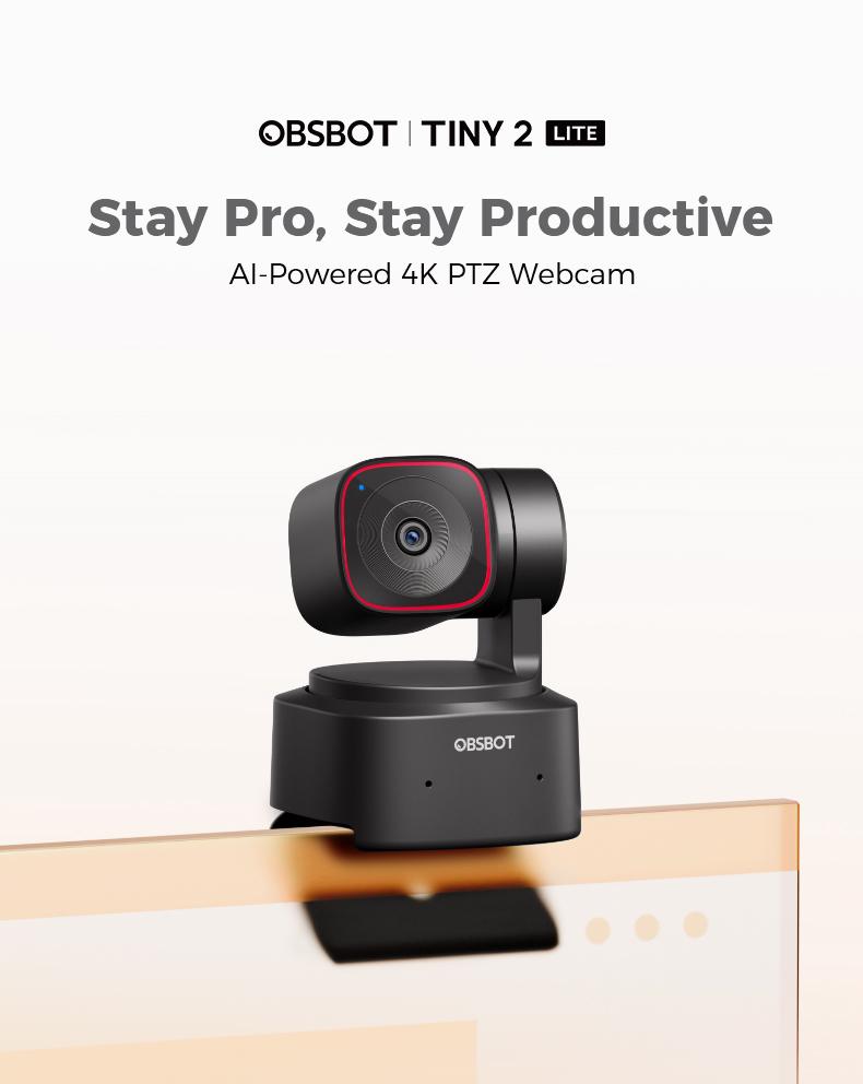 OBSBOT Tiny 2 Lite - Webcam 4K VoiceControl PTZ, Al Tracking Multi-mode & AutoFocus, Web Camera with 1/2" Sensor, GestureControl, 60 FPS, HDR Light Correction, Webcamfor PC, Streaming, Conference wyzewirelesscamera videogames