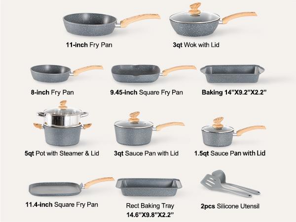 Kitchen Academy 17 Pieces Induction Cookware Set with Nonstick Cooking Pans, Includes Pan, Baking Form & More Springtok Multicolor Pot Cast Iron Skillet