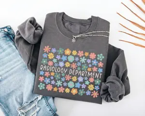 Women's Floral Radiology Crewneck T-Shirt - Fleece Sweatshirt, Breathable Short-Sleeve, Everyday Gift for RAD Techs (X-Ray, CT, MRI)