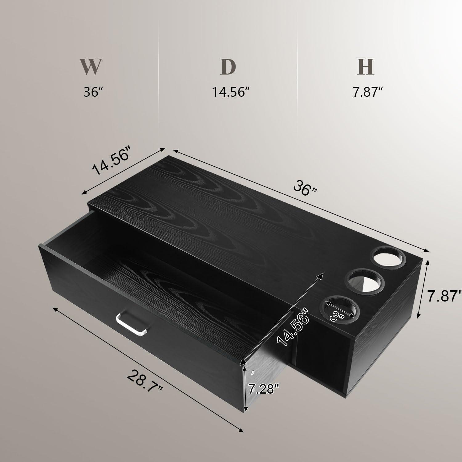 HOMBCK Wall Mount Salon Station, Drawer, Hair Salon Station Cabinet For with Side Open Space, Stylist, 3 Hair Dryer Holes, Black