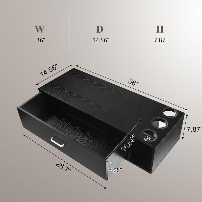 HOMBCK Wall Mount Salon Station, Drawer, Hair Salon Station Cabinet For with Side Open Space, Stylist, 3 Hair Dryer Holes, Black