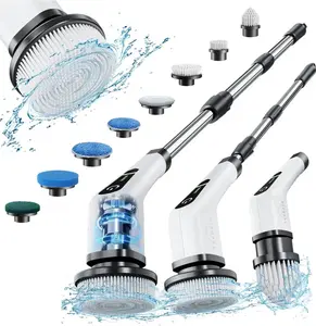 9 in 1 Electric Spin Scrubber - Cordless Cleaning Brush with Digital Display, 2 Speeds, 8 Brush Heads, IPX7 Waterproof, Adjustable Long Handle for Bathroom, Tub, Tile, Shower, and Car