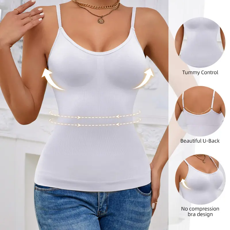 Womens Shapewear Tummy Control Square Neck Seamless Compression Tank Tops for Women Slimming Body Shaper Camisol Workout Tops Basic Summer Sleeveless Camisole Minimalist Design