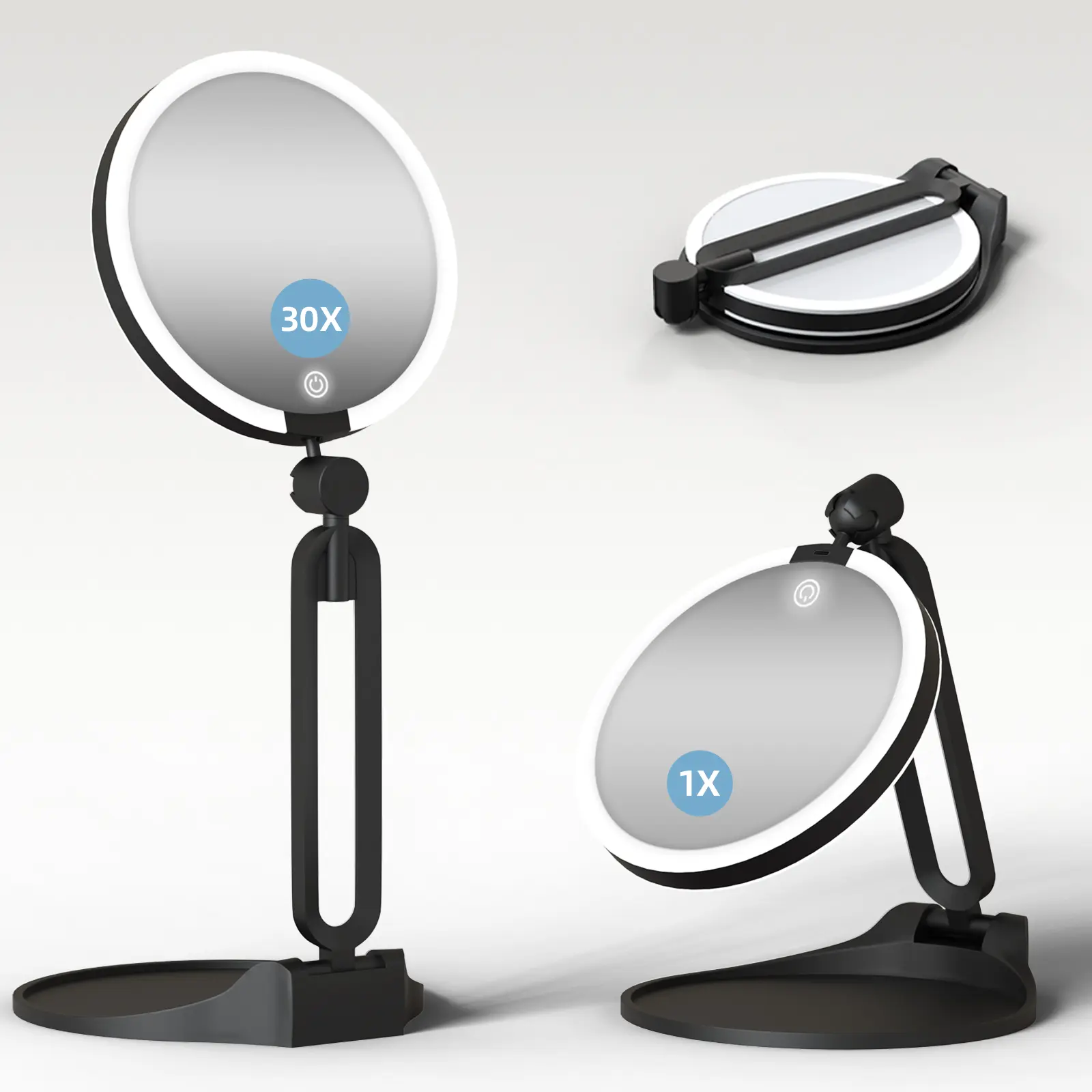 Rechargeable Lighted Makeup Mirror with Adjustable LED, Dual-Sided 1X/30X Magnifying, Portable Folding Compact for Travel, Bathroom and On The Go, Halloween, Christmas, Creative Gift Box, Double-Sided