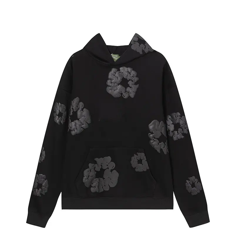 Men All Over Dark Foam Floral Wreath Print Oversized Hoodie, Streetwear Pullover Sweatshirt