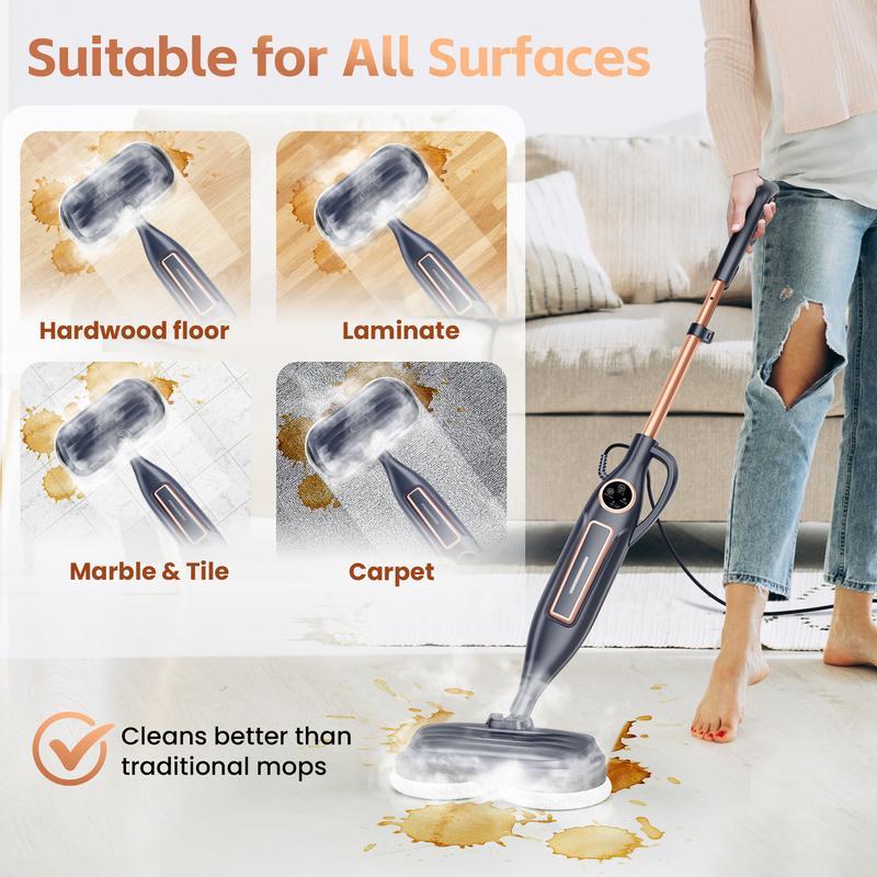 [FebFaves]DEVOAC 10-in-1 Electric Steam Mop with Detachable Handheld Steamer Lightweight for Walls Floors,Tiles Tackles Grease&Sticky Messes,Steam Cleaner For House, Multi-Accessories Portable Cleaning