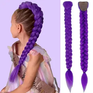 Purple Braids Ponytail 26 Inch Long Synthetic Hair Extensions for Braids Cosplay Suitable for Stage Party Halloween Costume Cosplay braiding woman