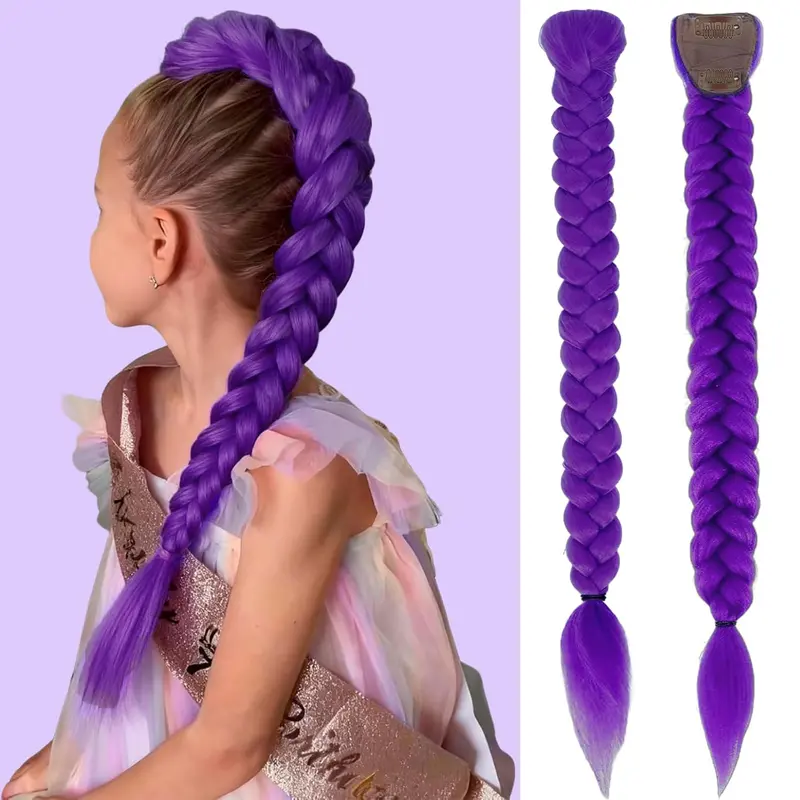 Purple Braids Ponytail 26 Inch Long Synthetic Hair Extensions for Braids Cosplay Suitable for Stage Party Halloween Costume Cosplay braiding woman