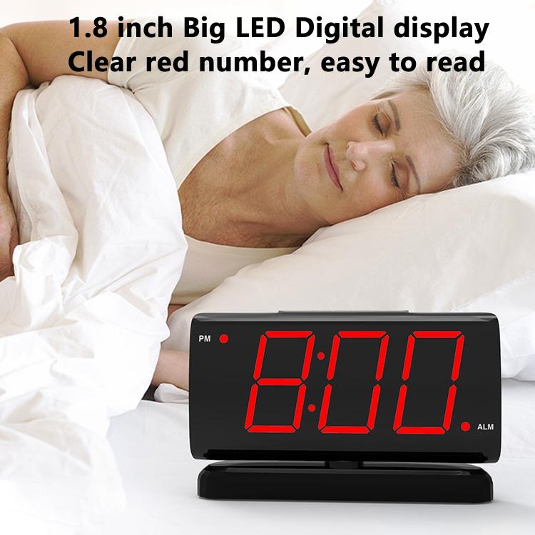MANY Jombo 1.8-Inch LED Digital Clock with 90° Rotation - Red Display Screen, Adjustable Angle, Modern Desk Alarm Clock