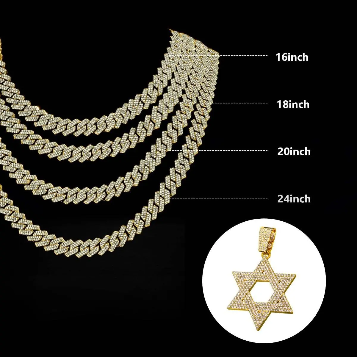 Six Pointed Star Necklace for Men Shiny Cubic Zirconia Accessories