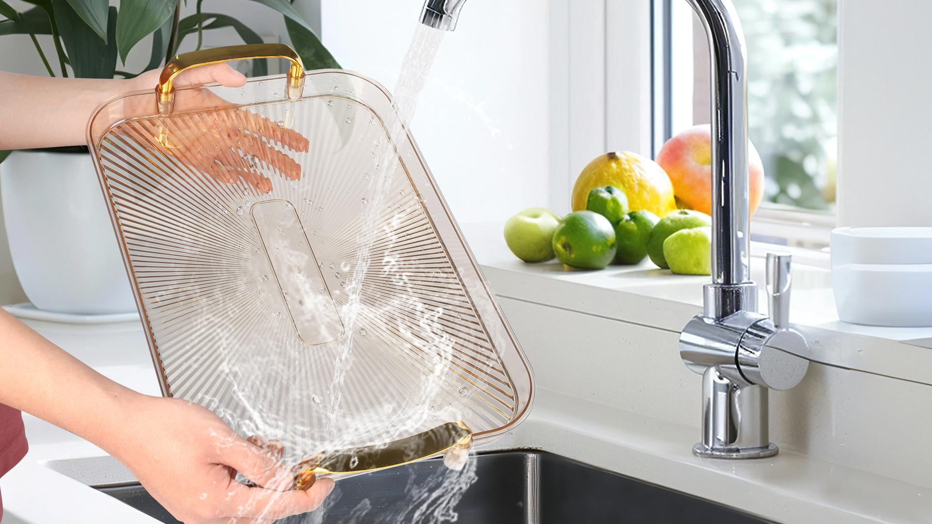 3 Pack Serving Tray with Handles Stackable Reusable Trays for Serving Food Plastic Serving Platters for birthday Party Charcuterie Fruit Appetizer BBQ Pool snacktray Mother's day gift