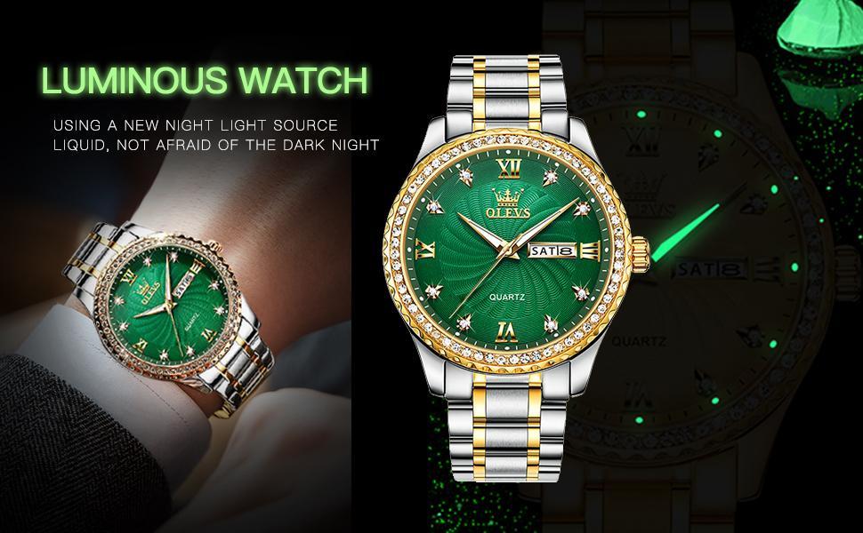 OLEVS Men's Watch Stainless Steel Waterproof Date Analog Quartz Watch Luxury Fashion Business Wristwatch for Men 41mm Case Diameter 11mm Thickness