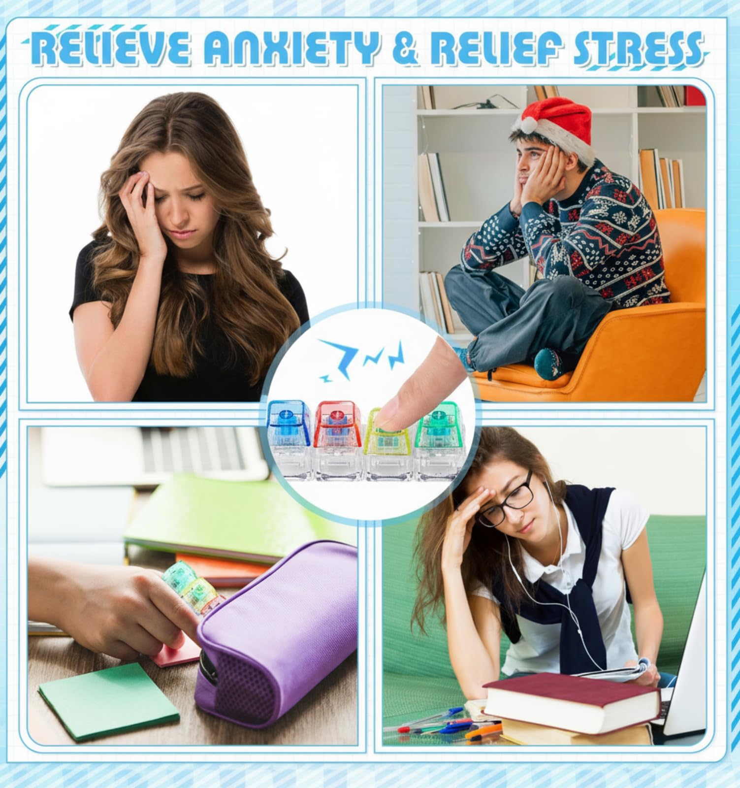 4/5 Pcs Keyboard Fidget, 4-In-1Decompression Button Keychain, Stress Relief Finger Clicker in 5 Styles, Valentines Galentines Gift for Office School Home to Pass The Time, Galentine Party Favor Valentine Basket Filler