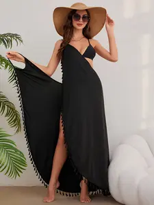 2026 New Bohofeel Tassel Trim Kimono - Wrap Hem Swimming Cover-Up with Bohemian Flair