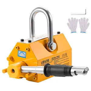 VEVOR Permanent Magnetic Lifter, 880 lbs Pulling Capacity, Heavy Duty N42 Neodymium Lifting Magnet with Release Handle and Steel Hook, Used in Shop Crane and Hoist, for Lifting Plate Steel, Board