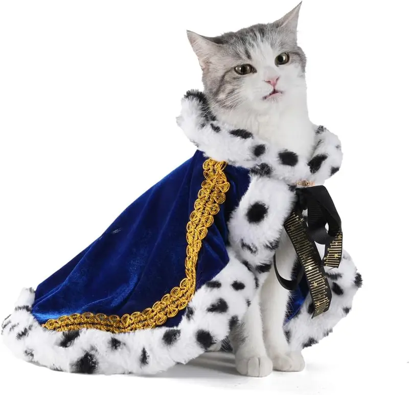 【Pet Supplies】Lovelyshop Pet Serial Lux Fur Blue Cloak Halloween Small Pets Costume Cape Royal Cosplay Outfit Keep Warm Soft Faux Fur Elegant Design Make Pets Stand Out Party Gift