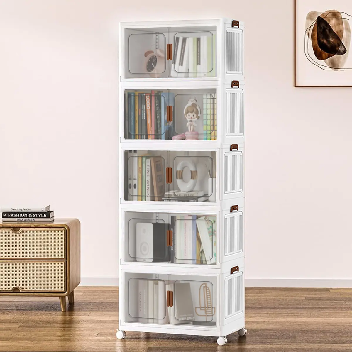 19.6inch/50cm-2/3/4/5 layers Folding Storage Bin Double Door Sundries Storage Box Large Capacity Storage Trunks  Waterproof & Dustproof For Home Bedroom Living Room Wardrobe Suitable for Clothes, Toys, Snacks & Tissue Easy Assembly Storage Home Organizers