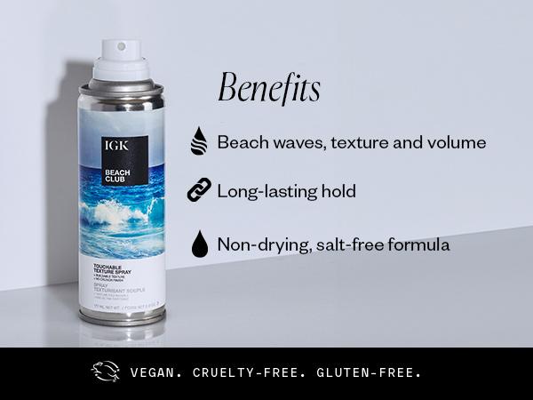 IGK BEACH CLUB Touchable Texture Spray Travel | Hold + Volume + Lightweight | Cruelty Free | Haircare + Salt-Free + Long Lasting | 60ml | 1.7 oz