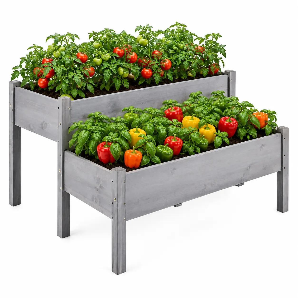 Costoffs 2-Tier Elevated Wooden Raised Garden Bed Kit - 29.5" Tall Natural Fir Wood Planter Box with Legs, Plant Support, High-Low Layout, DIY Paint Ready, Airflow Vent Holes, 220lb Capacity, Outdoor Gardening (Kit Includes Hardware), Twin Bed Frame, Stan