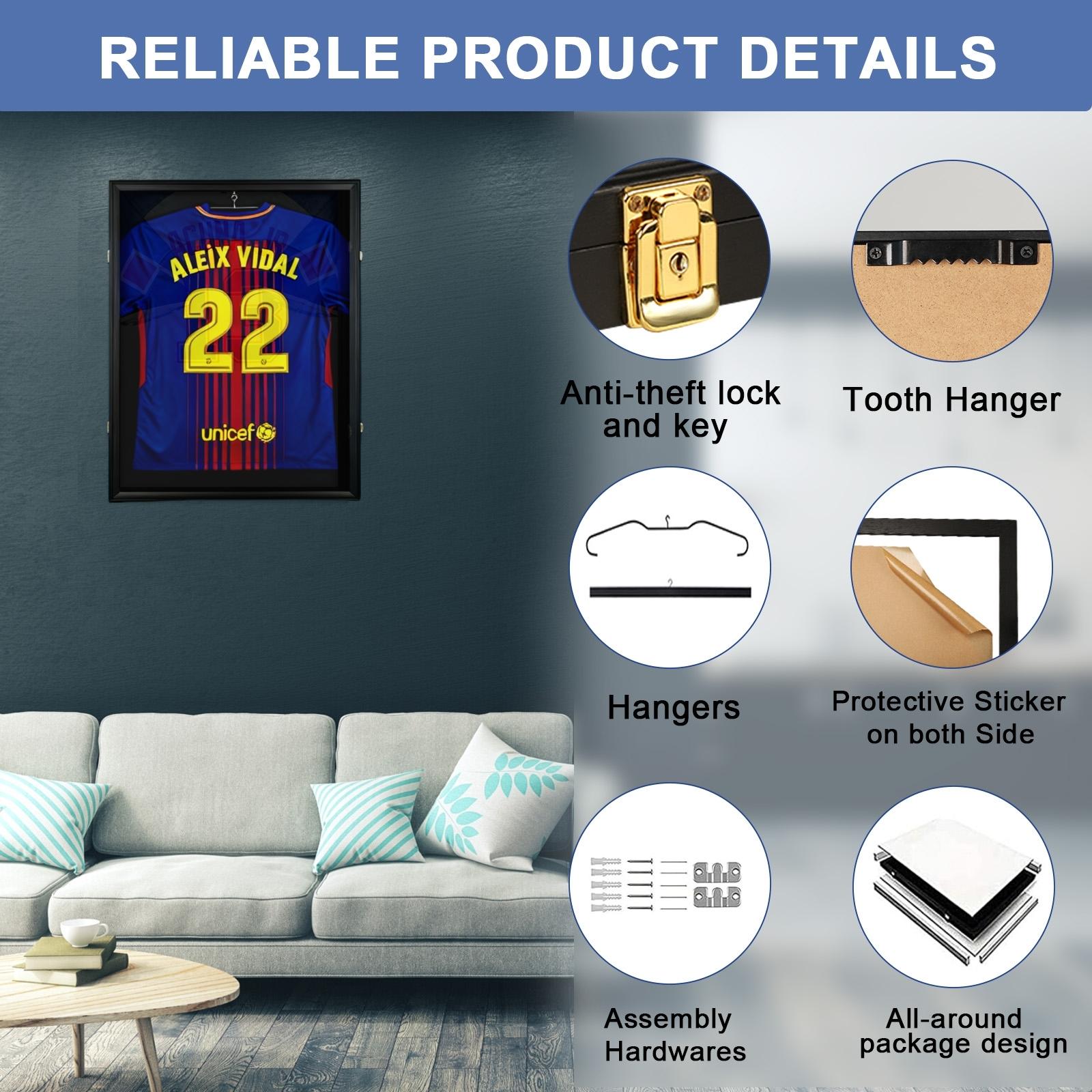 Premium Lockable Jersey Display Case - Museum-Quality UV Protective Shadow Box with Front-Opening Door & Integrated Hangers for Football, Basketball, Hockey, Baseball Jerseys