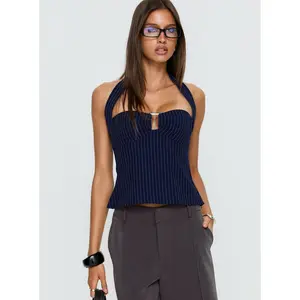 Isabetta Halter Top Navy Pinstripe