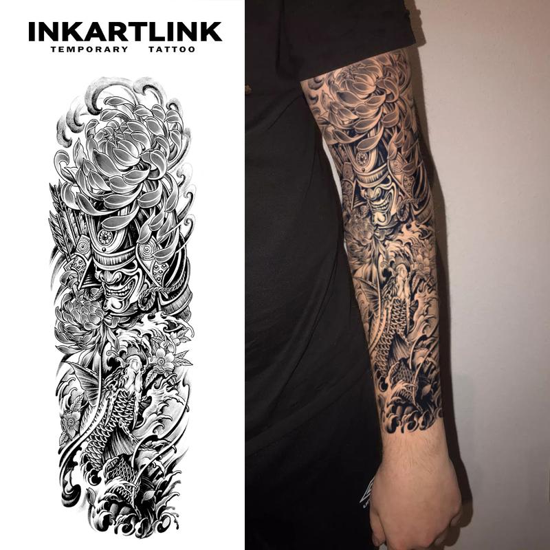 INKARTLINK Tattoo Tech, 2 Sheets Semi-Permanent Temporary Tattoos ,Sleeve Tattoo Design 6,Adult Art Design,Lasts 1-2 Weeks, Waterproof, Realistic Look, No Adhesive, No Reflection,For Man And Woman,Ideal for Swimming, Party